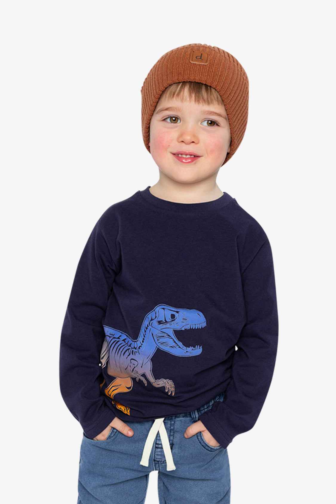 Long Sleeve Organic Cotton T-Shirt Dark Blue And Orange