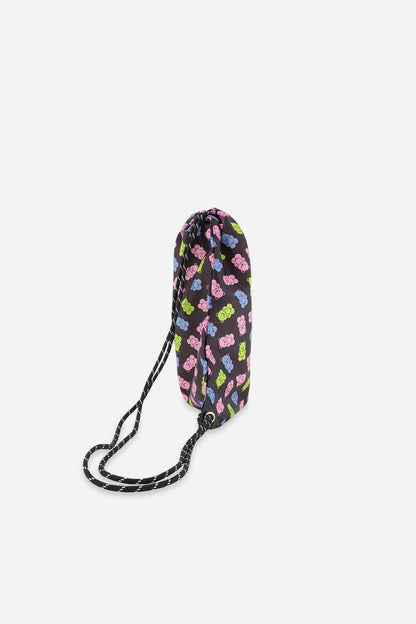 Drawstring Bag Black Printed Gummy Bears