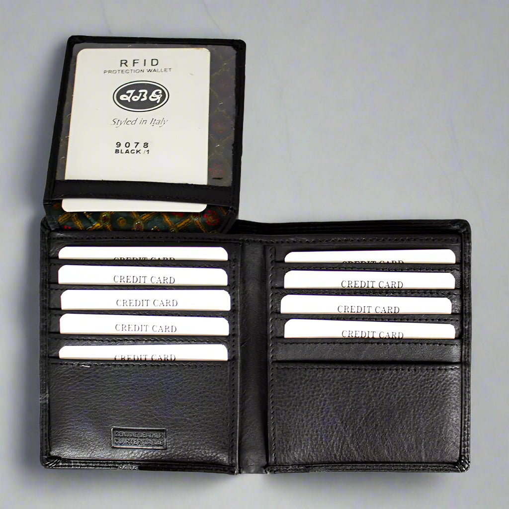 JBG International Men's Flip Up Wing Bifold Leather Wallet