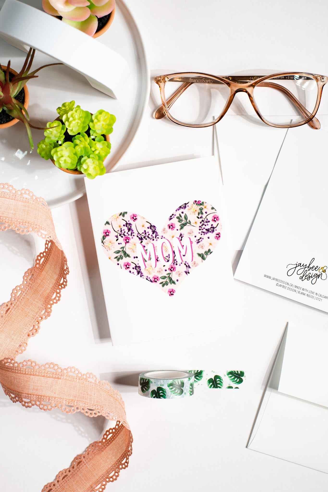 Mom (Floral Heart) - Greeting Card