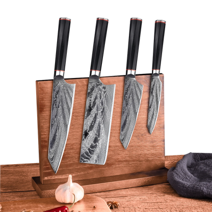 KATANA FIVE | Essentielles 5-teiliges Messerset | 4 Messer mit Magnetischem Holzblock