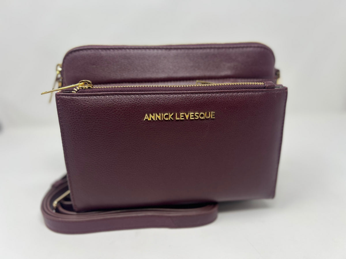 Petit Sac bandouillère avec porte carte détachable, aubergine | Kennedi