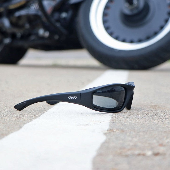 Global Vision Kickback Padded Motorcycle Sunglasses. Matte Black Soft-Touch Riding Glasses
