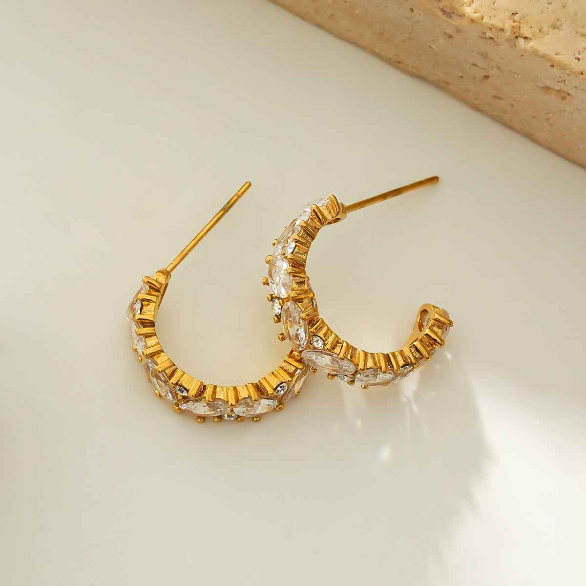 MAGOME: Vintage Chic - Mini Hoops Richly Embedded with Pear & Round Moissanite Gemstones