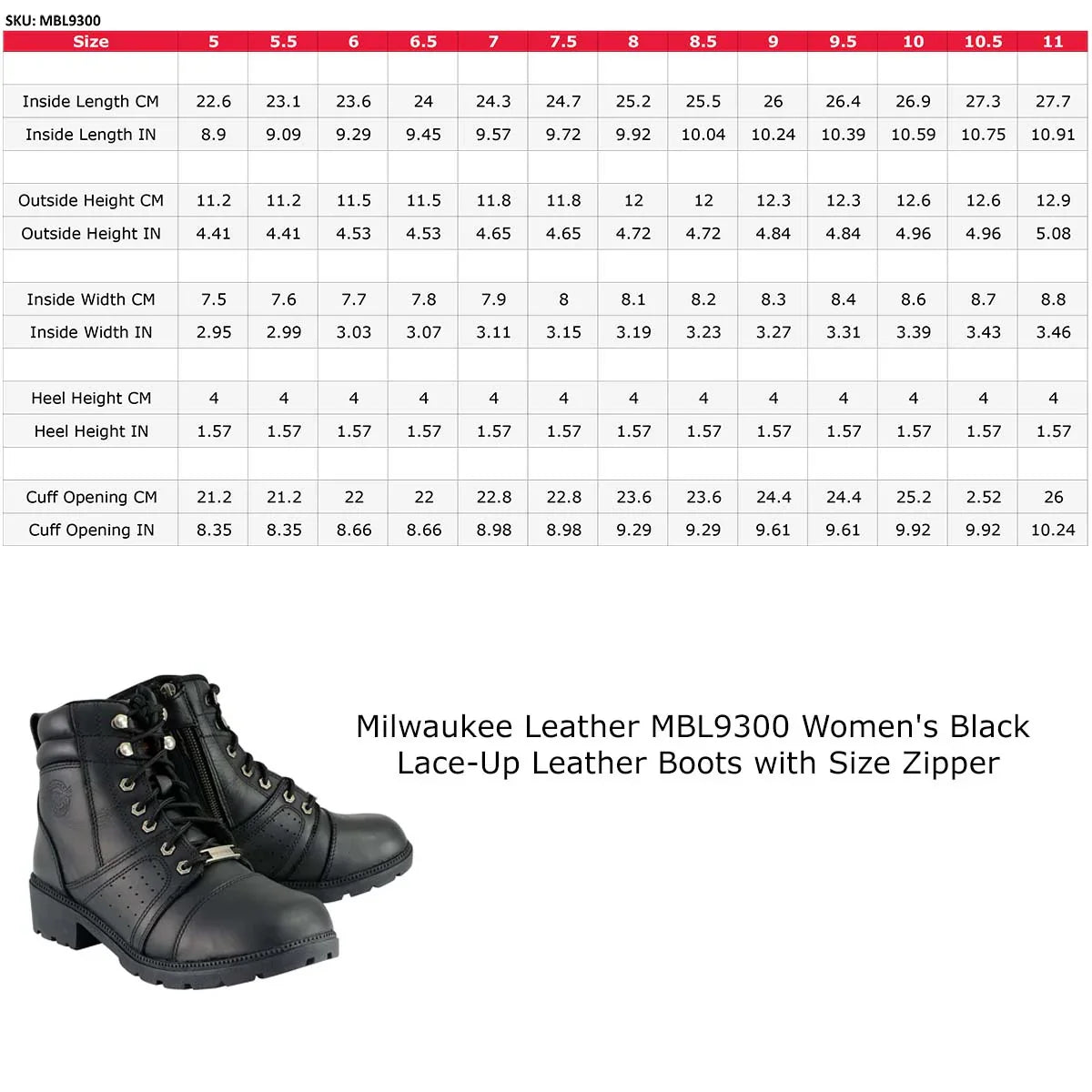 Milwaukee Leather Women's Side Zip Lace Up Motorcycle Boots