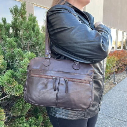 MET Leather Handbag with Dual Handles and Front Zipper Pockets