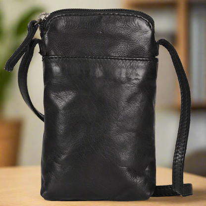 MET Small Leather Crossbody Bag | Compact Phone Bag with Front & Back Pockets