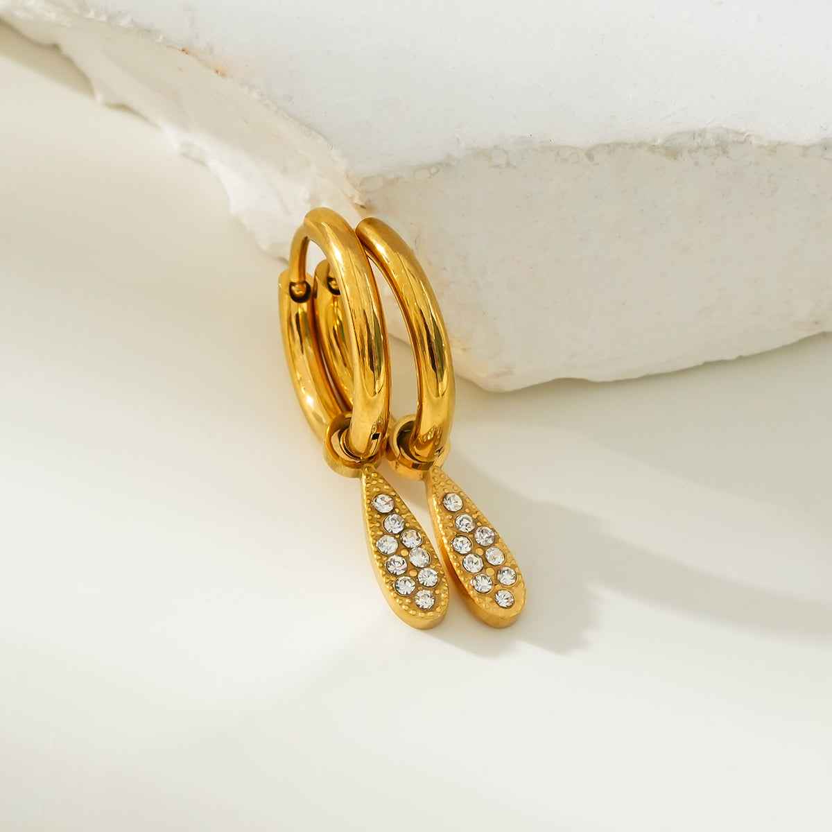 MONTEREY: Vintage Inspired Hoops with Pavé Zirconia Tear Drop Charms