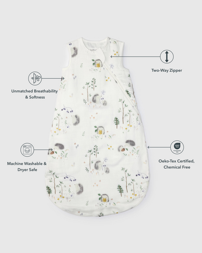 Baby Bamboo Muslin Sleep Sack 0.5 TOG - Hedgehogs