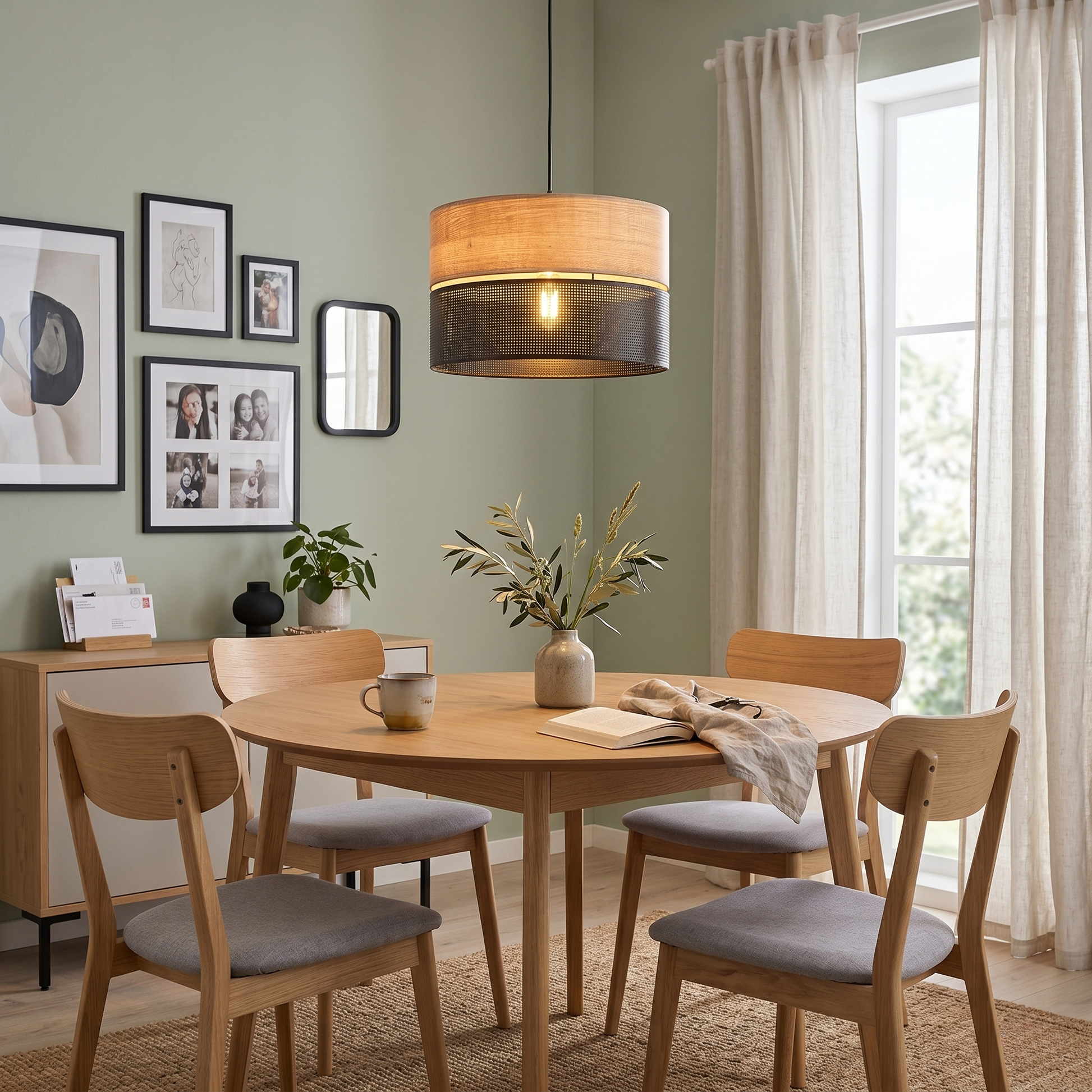 Nicol Scandinavian Drum Pendant Light for Dining Room & Bedroom - AURABAGS SHOP