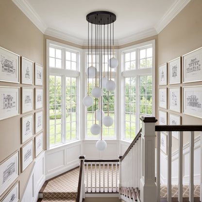 NILOS 10-Light Gold & Glass Cascade Chandelier for Stairwell & Entryway