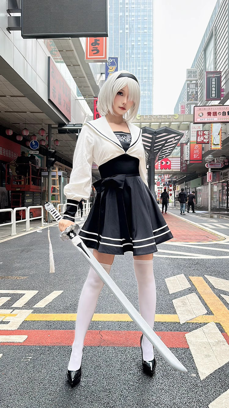 2B Cosplay Dress Halloween Costume Set Anime Sailor Style Costume