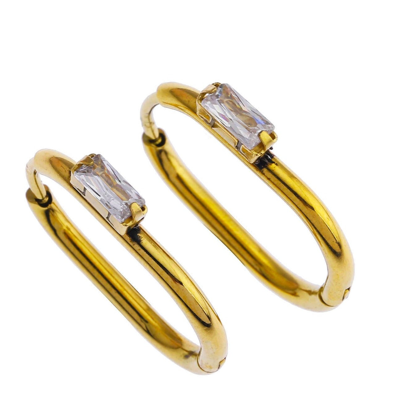 CABE Rectangle Hoops with Solitaire Rectangle Zirconia