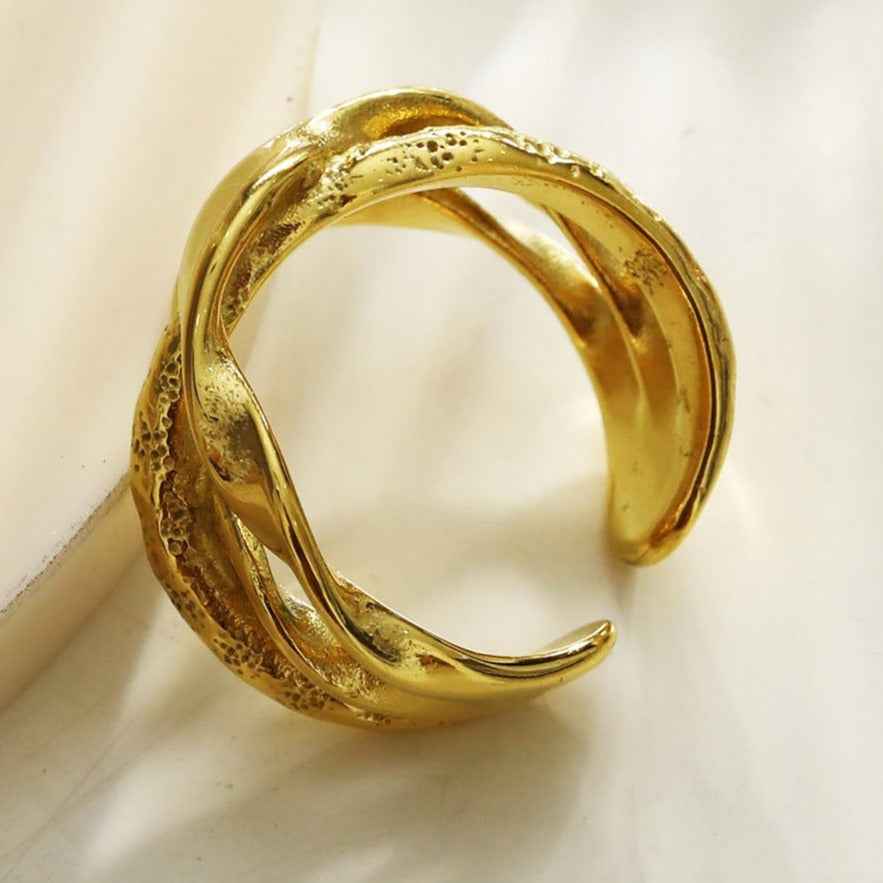 ORBANA: Partially Hammered Abstract Design Multi Stacked Ring