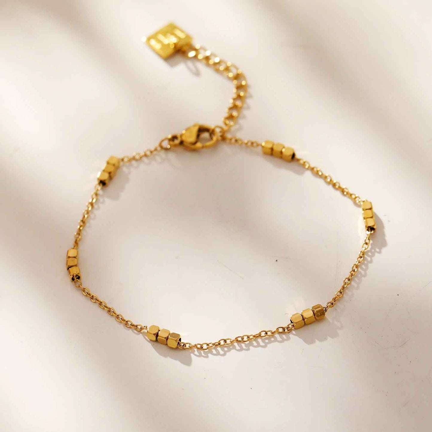 RITIKA: Tiny Square-Beads Dainty Gold Chain Bracelet