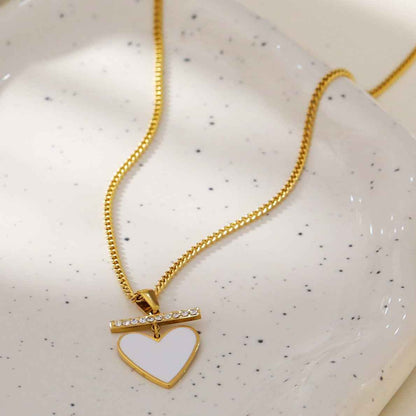 BONNYRIGG: Enamel Heart & Zirconia Embedded Bar Pendant Chain Necklace