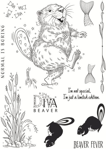 Pink Ink Designs Beaver Fever 6 in x 8 in Clear Stamp Set