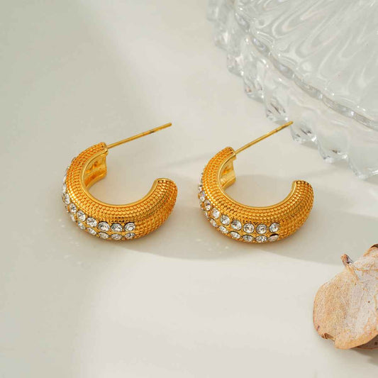 RANI Gold: Textured Pavé Zirconia (CZ) Mini Hoop Earrings