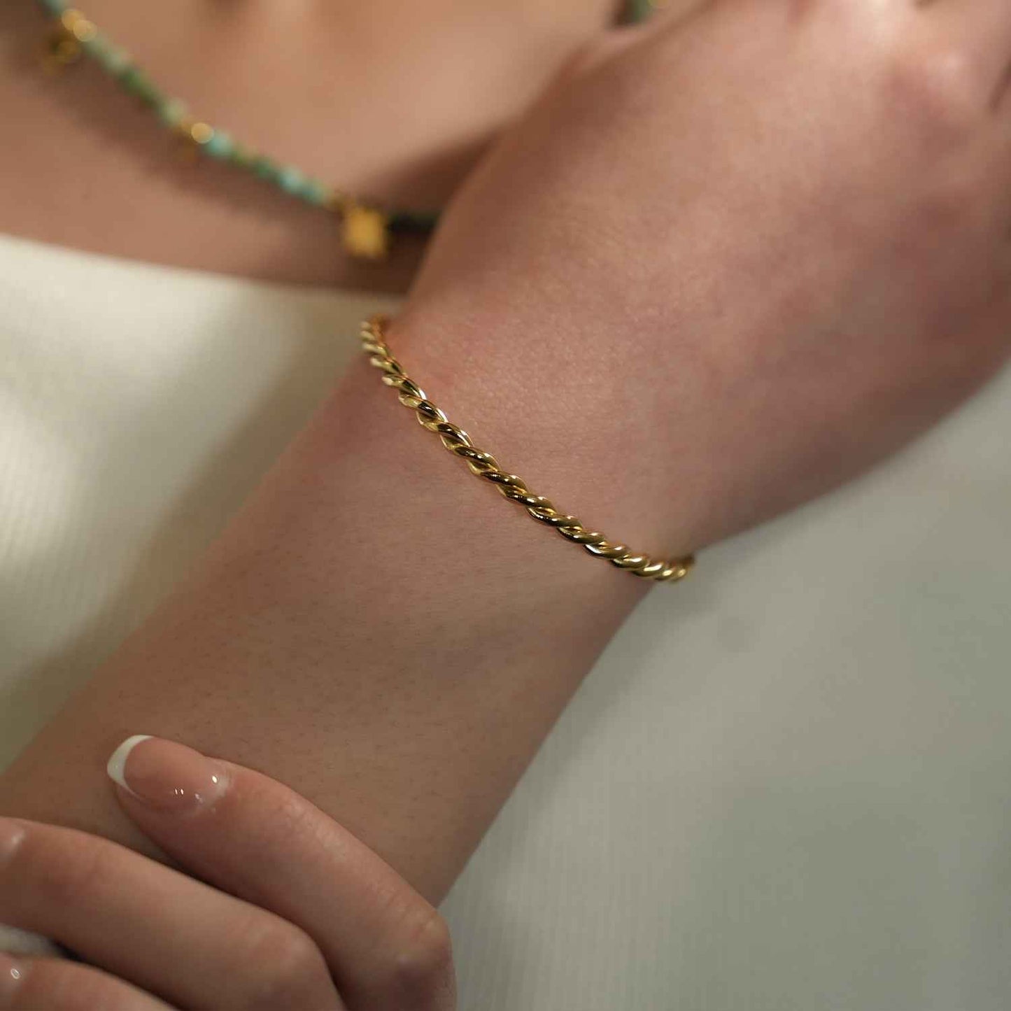 SAFIYA: Twisted Elegance - Adjustable Rope Bracelet with Ball Bead Accents