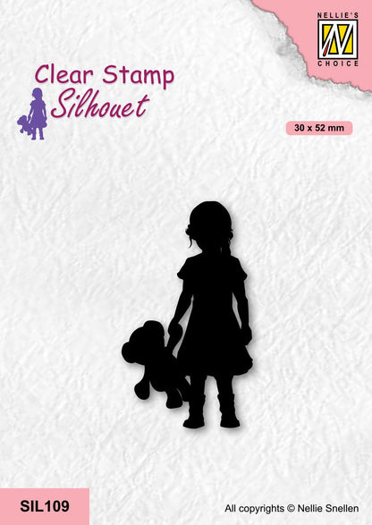 Nellie's Choice Clear Stamp Silhouette - Girl With Bear