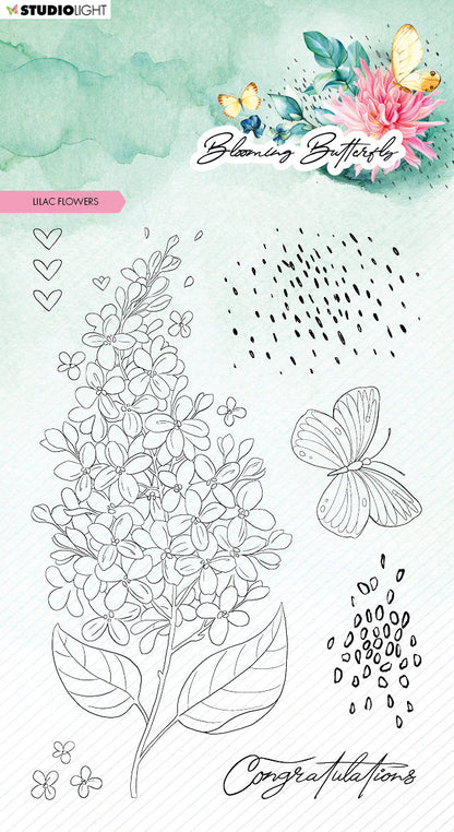 SL Clear Stamp Lilac Flowers Blooming Butterfly 93x136x3mm 7 PC nr.358