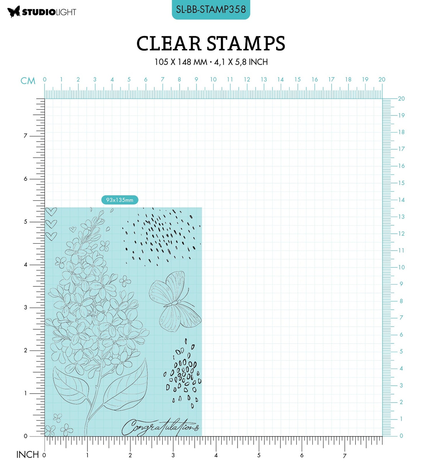 SL Clear Stamp Lilac Flowers Blooming Butterfly 93x136x3mm 7 PC nr.358