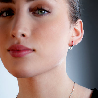 SONNE White Gold (Silver Toned): Vintage Inspired Hoops with Textured Star Charms