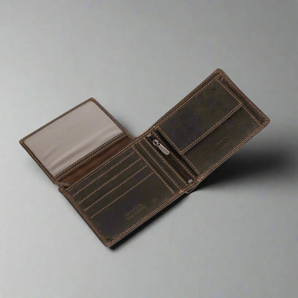 Greenwood Leather Men's Wallet. RFID-Blocking Oil Pull-Up Leather