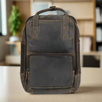 Greenwood Leather Backpack with Reinforced Laptop and Tablet Compartments