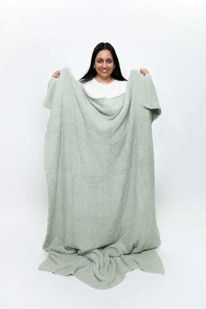 Desert Sage Solid Double Layered Print Extended Throw