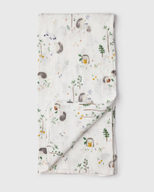 Baby Muslin Swaddle in Tanboocel® Bamboo Viscose - Hedgehogs