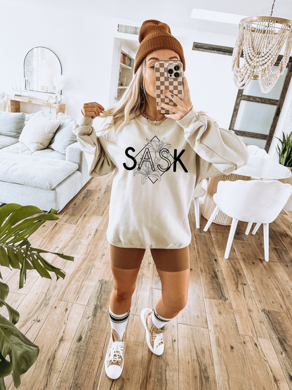 SASK Diamond Line Art Unisex Crewneck | Prairie Apparel | Sask Clothing