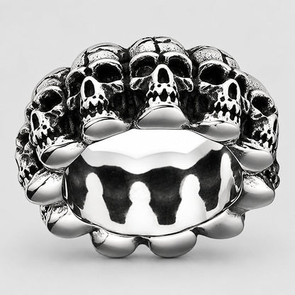SteelTime Men's Stainless Steel Gothic Vintage Biker Skeleton Head Ring