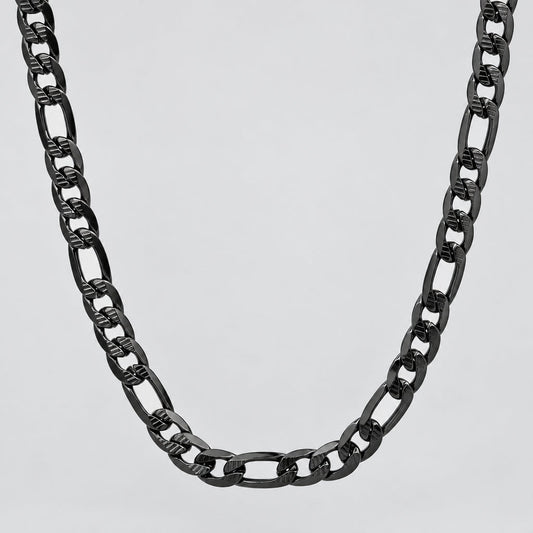 Steeltime Men's Figaro Chain Necklace | Black Ion Plated Stainless Steel