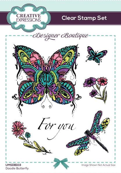 Creative Expressions Designer Boutique Doodle Butterfly 6 in x 4 in Clear Stamp Set