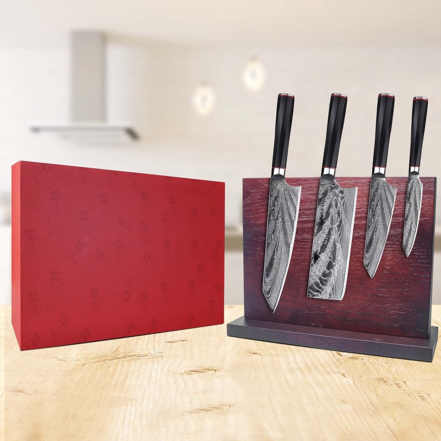 KATANA FIVE | Essentielles 5-teiliges Messerset | 4 Messer mit Magnetischem Holzblock