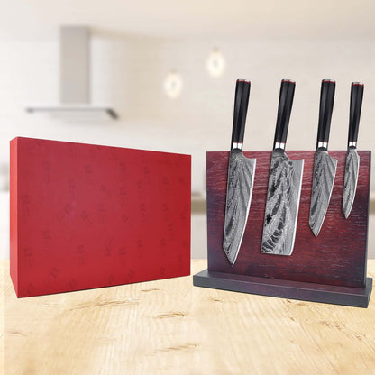 KATANA FIVE | Essentielles 5-teiliges Messerset | 4 Messer mit Magnetischem Holzblock