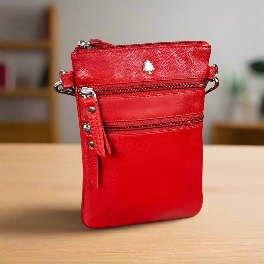 Greenwood Leather Mini Crossbody Bag with 3 Zipper Pockets