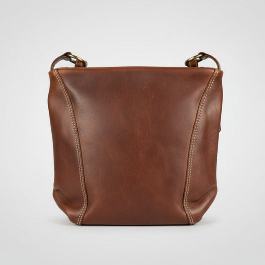 Rugged Earth Full Grain Leather Crossbody Bag. Simple Minimalist Hobo Purse with Symmetrical Stitching