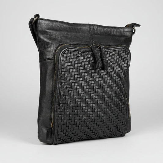 MET Cow Leather Crossbody Bag with Woven Front