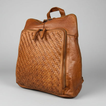 MET Classic Leather Backpack with Woven Front and Adjustable Straps