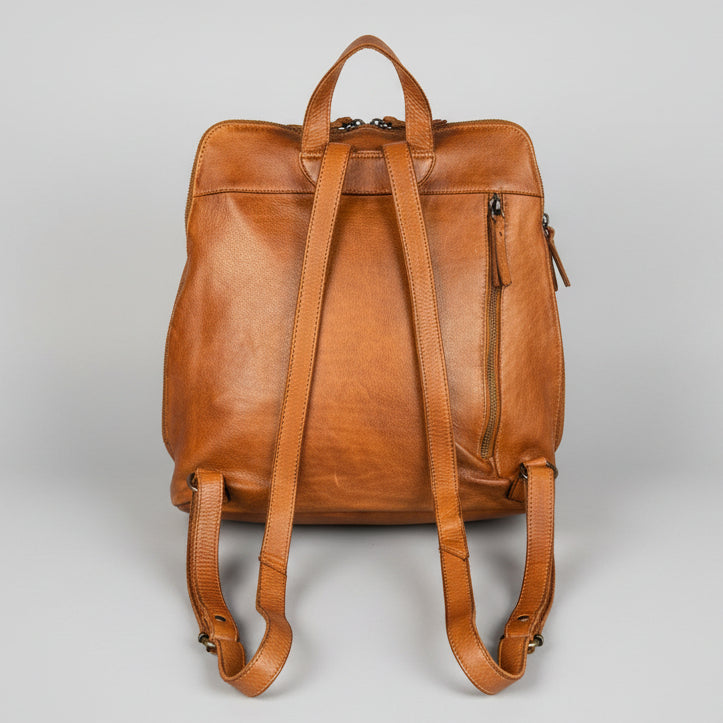 MET Classic Leather Backpack with Woven Front and Adjustable Straps