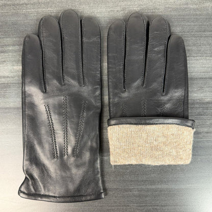 Men's Black Sheepskin Leather Gloves with Wool Blend Lining