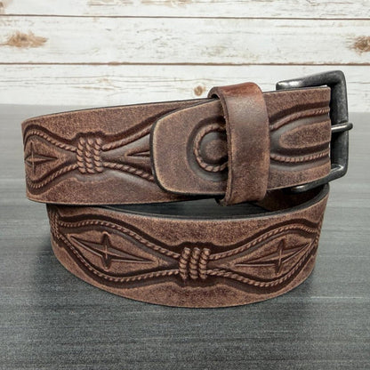 Keldon Men's Grain Leather Embossed Belt with Removable Buckle
