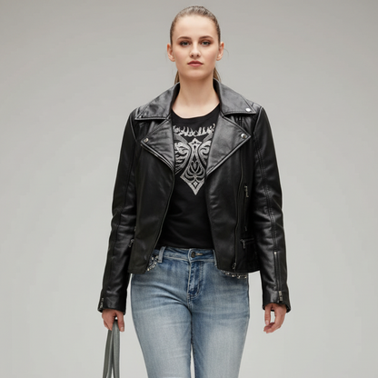 Women's Biker Look Sheep Leather Jacket