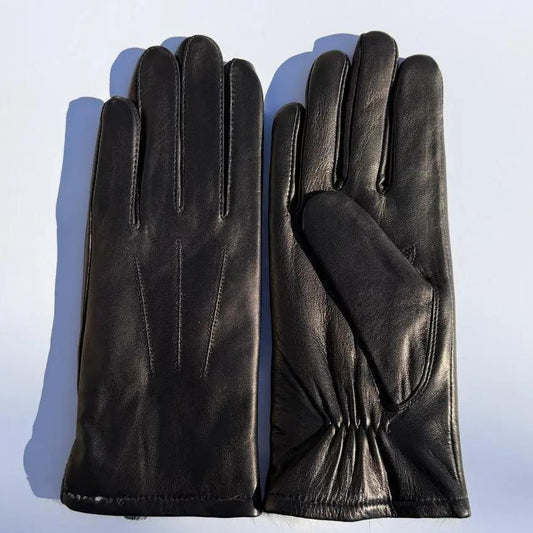 Women's Drum Dyed Lamb Leather Gloves with Luxurious Rabbit Fur Trim