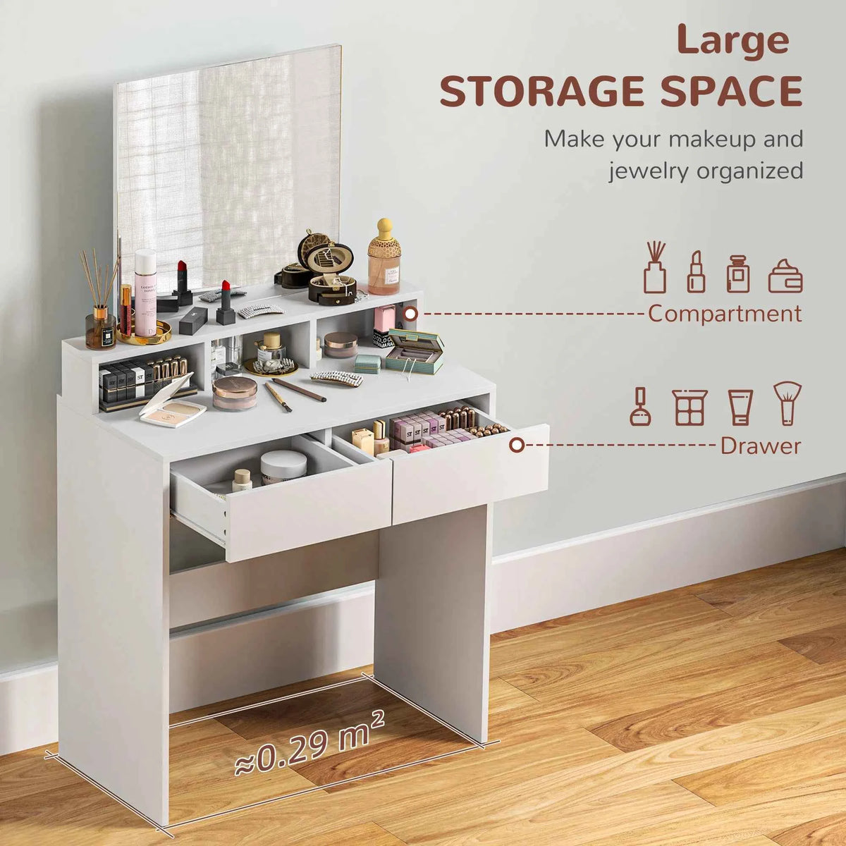Makeup Vanity Desk with Mirror and Drawers (United States Delivery Only)