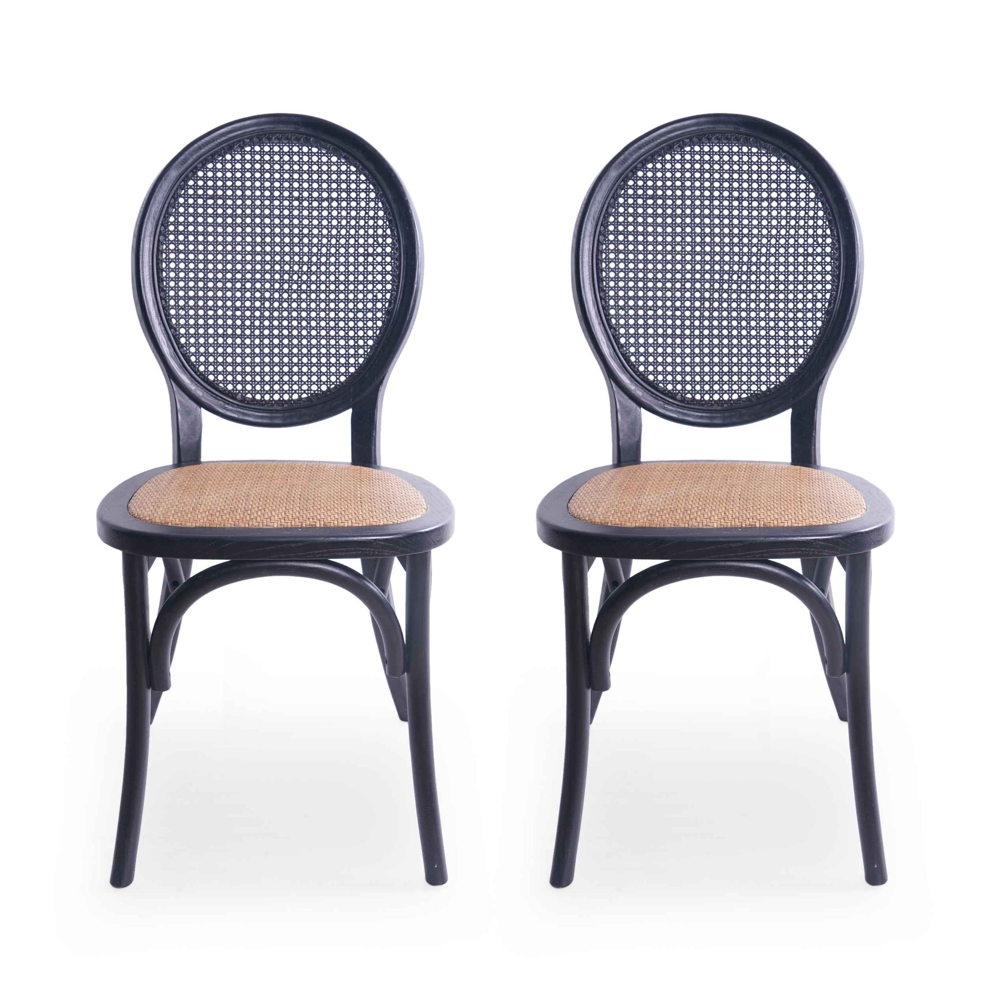 Set of 2 Matte Black Rattan Dining Chairs – Modern Woven Accent Chairs for Kitchen & Dining Room (Deliver to United States Only)