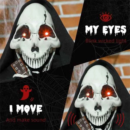 Halloween Animated Grim Reaper Decoration – Guitar Playing Skeleton with LED Red Eyes (Only United States Delivery)