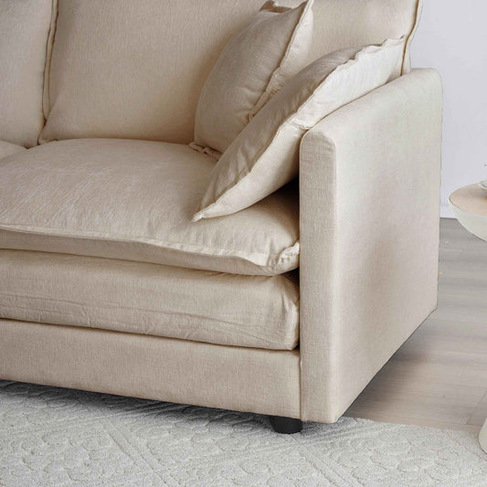 Beige Chenille Mid-Century Modern 3-Seater Sofa (United States Delivery Only)